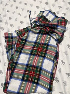 Joan Vass Green & Red Plaid Cotton Pajama Set